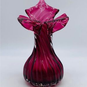 Antique Victorian Era Cranberry Glass Jack in the Pulpit Vase